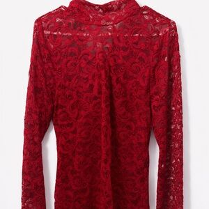 White House Black Market Scarlet Lace Mock Neck Blouse